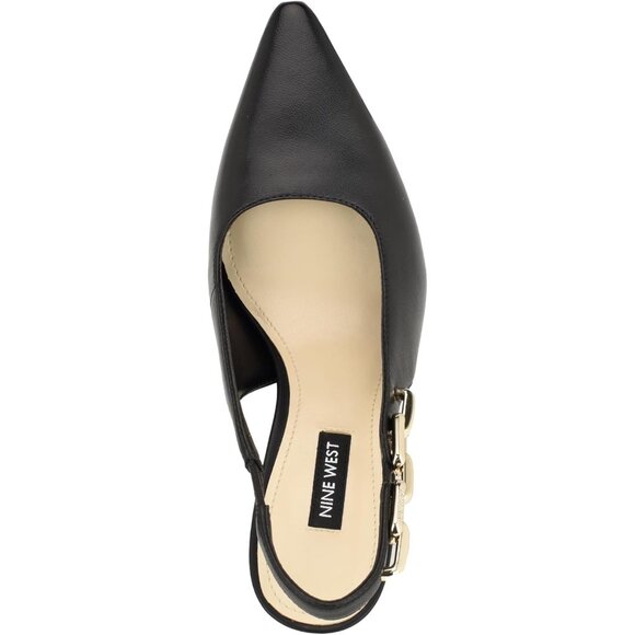 Nine West Womens Black 001 Leather Closed Pointed Toe Sling Back Veroni Pump - Picture 2 of 6